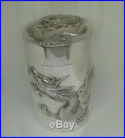 Exceptional Antique Chinese Solid Silver Tea Caddy / Canister By Wang Hing