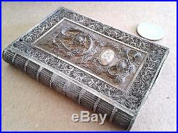 Exceptional Chinese Antique Silver Filigree Calling Card Book Form Case 1850s