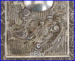 Exceptional Chinese Export Silver Filigree Dragons Card Case w Original Box
