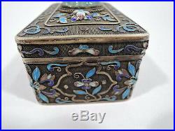 Export Box Antique Asian Filigree Chinese Silver Gilt Enamel Jade C 1910