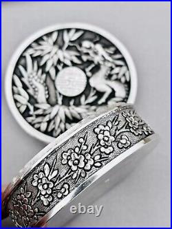 Export Chinese Sterling Silver Antique Box Fabulous Relief Decor Dragons