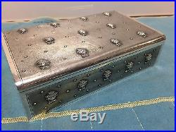 Exquisite 1820s Canton Chinese Export Silver Shark skin Penny flowers Box 546 gr