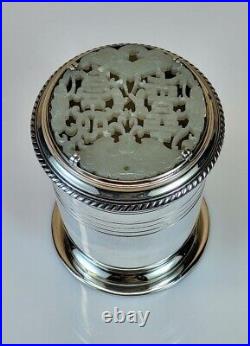 Exquisite Boin-Taburet Paris Art Deco Brule Parfum. 950 Silver & Chinese Jade