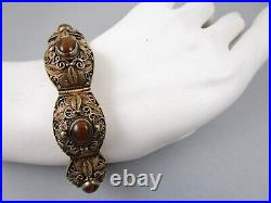 Exquisite Chinese Export Filigree Sterling Silver Tiger's Eye Bracelet