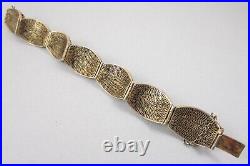 Exquisite Chinese Export Filigree Sterling Silver Tiger's Eye Bracelet