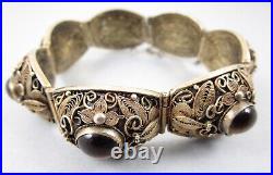 Exquisite Chinese Export Filigree Sterling Silver Tiger's Eye Bracelet