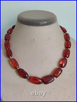 Exquisite Old Natural Amber Necklace Cognac Tone Chinese Export Silver Clasp