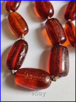 Exquisite Old Natural Amber Necklace Cognac Tone Chinese Export Silver Clasp