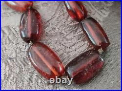 Exquisite Old Natural Amber Necklace Cognac Tone Chinese Export Silver Clasp