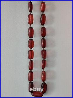 Exquisite Old Natural Amber Necklace Cognac Tone Chinese Export Silver Clasp