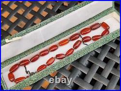 Exquisite Old Natural Amber Necklace Cognac Tone Chinese Export Silver Clasp