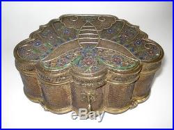 Fine Antique Chinese Gilt Silver & Enamel Butterfly Box 19th C Qing