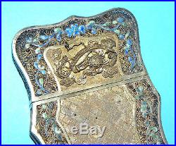 Fine Antique Chinese Gold Gilt Silver Filigree Enamel Card Case Box Dragon