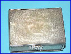 Fine Antique Chinese Hand Carved Mother Of Pearl Silver Mounted Snuff Box
