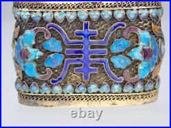 FINE Antique CHINESE Republic SILVER GILT Enamel BATS Shou Filigree OPIUM BOX