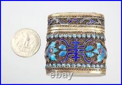 FINE Antique CHINESE Republic SILVER GILT Enamel BATS Shou Filigree OPIUM BOX