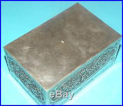 FINE QUALITY ANTIQUE CHINESE SOLID SILVER GOLD GILT BOX CASKET BIRDS PEONY