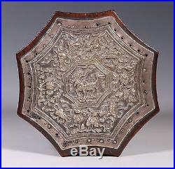 Fine Straits Chinese Nyonya Carved Wood Box Silver Pillow End 19thc