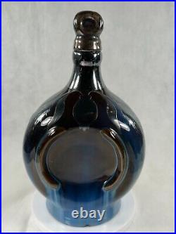 FULPER Musical Pottery Jug Silver Overlay Flambe Chinese Blue/Brn Glaze