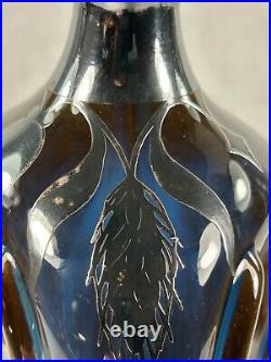 FULPER Musical Pottery Jug Silver Overlay Flambe Chinese Blue/Brn Glaze