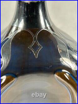 FULPER Musical Pottery Jug Silver Overlay Flambe Chinese Blue/Brn Glaze