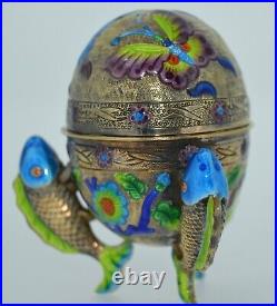 Fabulous Chinese Export Sterling Silver & Enamel Egg Trinket Vessel