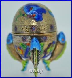 Fabulous Chinese Export Sterling Silver & Enamel Egg Trinket Vessel