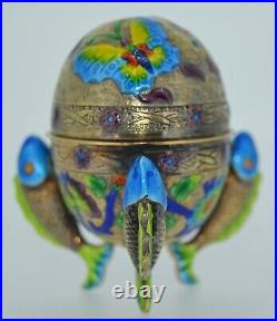 Fabulous Chinese Export Sterling Silver & Enamel Egg Trinket Vessel