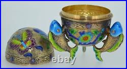 Fabulous Chinese Export Sterling Silver & Enamel Egg Trinket Vessel