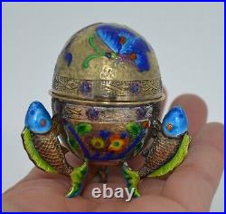 Fabulous Chinese Export Sterling Silver & Enamel Egg Trinket Vessel