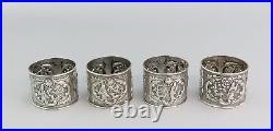 Fabulous Set Chinese Export Mid-1800s Silver Napkin Rings with Original Box