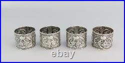 Fabulous Set Chinese Export Mid-1800s Silver Napkin Rings with Original Box