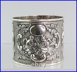 Fabulous Set Chinese Export Mid-1800s Silver Napkin Rings with Original Box