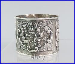 Fabulous Set Chinese Export Mid-1800s Silver Napkin Rings with Original Box