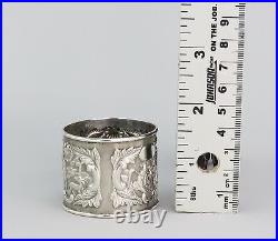 Fabulous Set Chinese Export Mid-1800s Silver Napkin Rings with Original Box