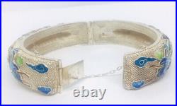 Fabulous Vintage Sterling Silver Chinese Export Enamel DRAGON Bangle Bracelet