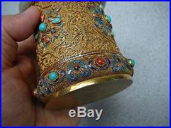 Fantastic Chinese gold gilt silver covered tea cannister jadeite bracelet mount