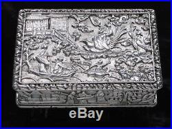 Fine 19th Chinese Export Silver China Trade Snuff Box Signed