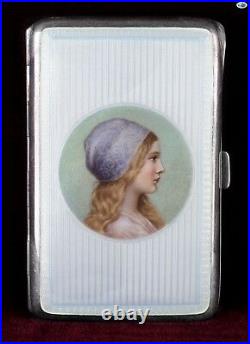 Fine Antique 1850s American Gorham 935. Silver Pictorial Enamel Cigarette Case