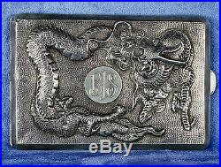 Fine Antique 1900s Chinese Export Golden Dragon Silver Cigarette Case Box