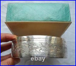 Fine Antique Chinese Asian Paktong or Silver Plated Engraved Jewelry Trinket Box