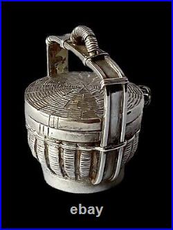 Fine Antique Chinese Miniature Silver Box Modelled As A Wedding Basket