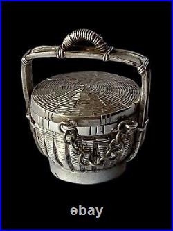 Fine Antique Chinese Miniature Silver Box Modelled As A Wedding Basket