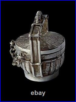 Fine Antique Chinese Miniature Silver Box Modelled As A Wedding Basket