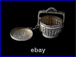 Fine Antique Chinese Miniature Silver Box Modelled As A Wedding Basket