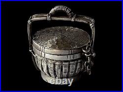 Fine Antique Chinese Miniature Silver Box Modelled As A Wedding Basket