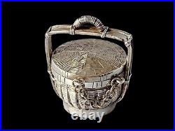 Fine Antique Chinese Miniature Silver Box Modelled As A Wedding Basket