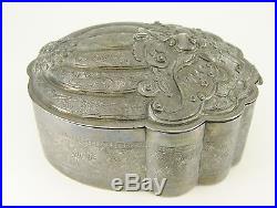 Fine Antique Chinese Sterling Silver Bat Buddha Hand Box Japanese Emperor Meiji