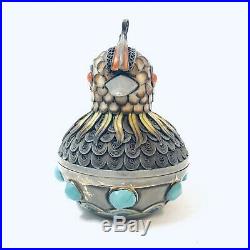 Fine Antique Chinese Sterling Silver Cloisonné Enamel Bird Form trinket Box
