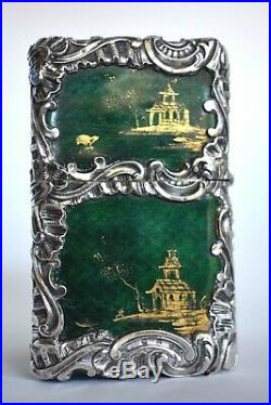 Fine Antique Enamel Chinese Chinoiserie Sterling Silver Perfume Bottle ETUI Box